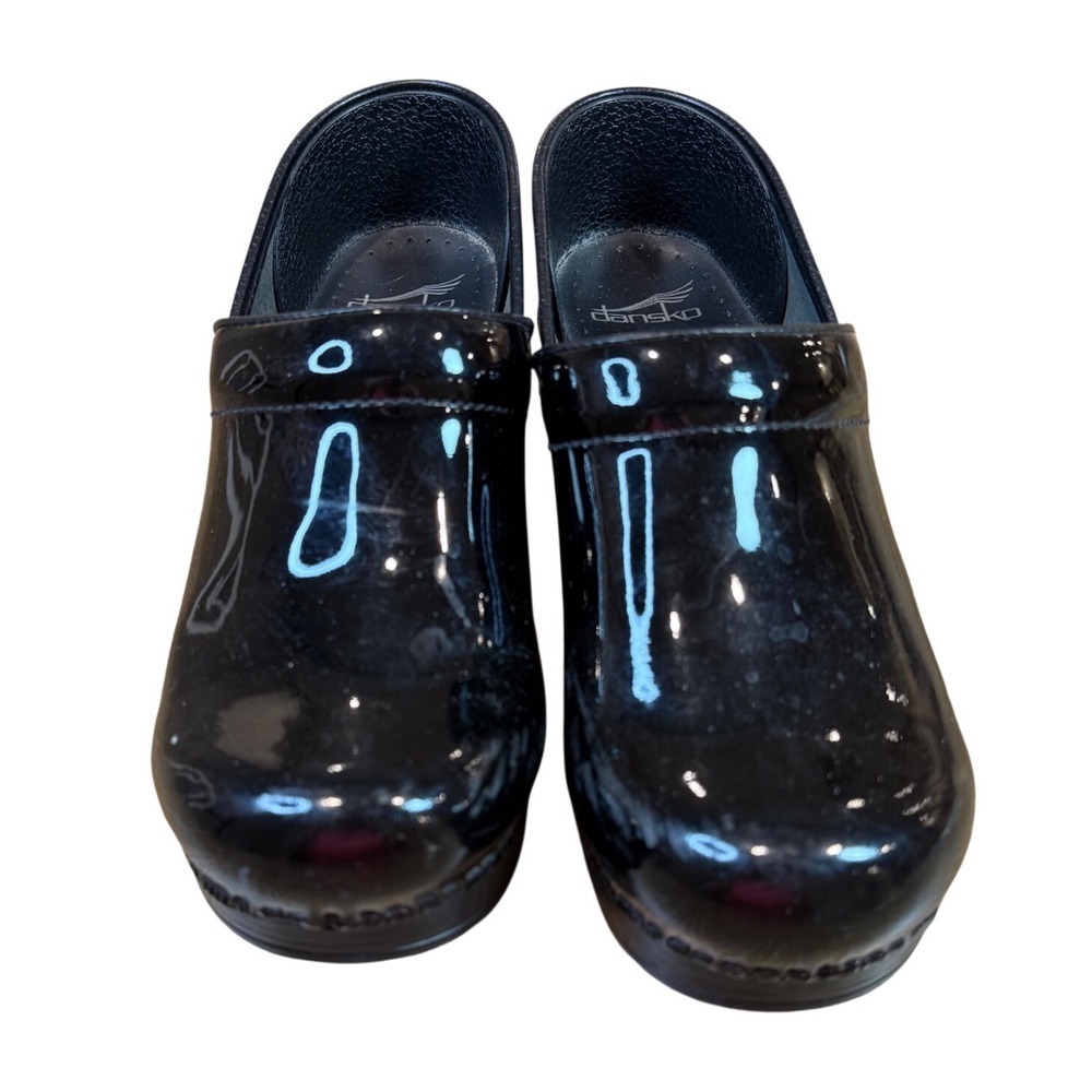 Dansko Black Patent Leather Slip-On Clogs